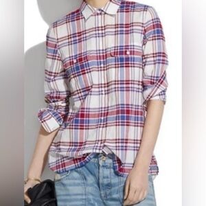 Madewell Button Shirt, Sz. S, Red/White/Blue Plaid, Cotton Blend, Lightweight